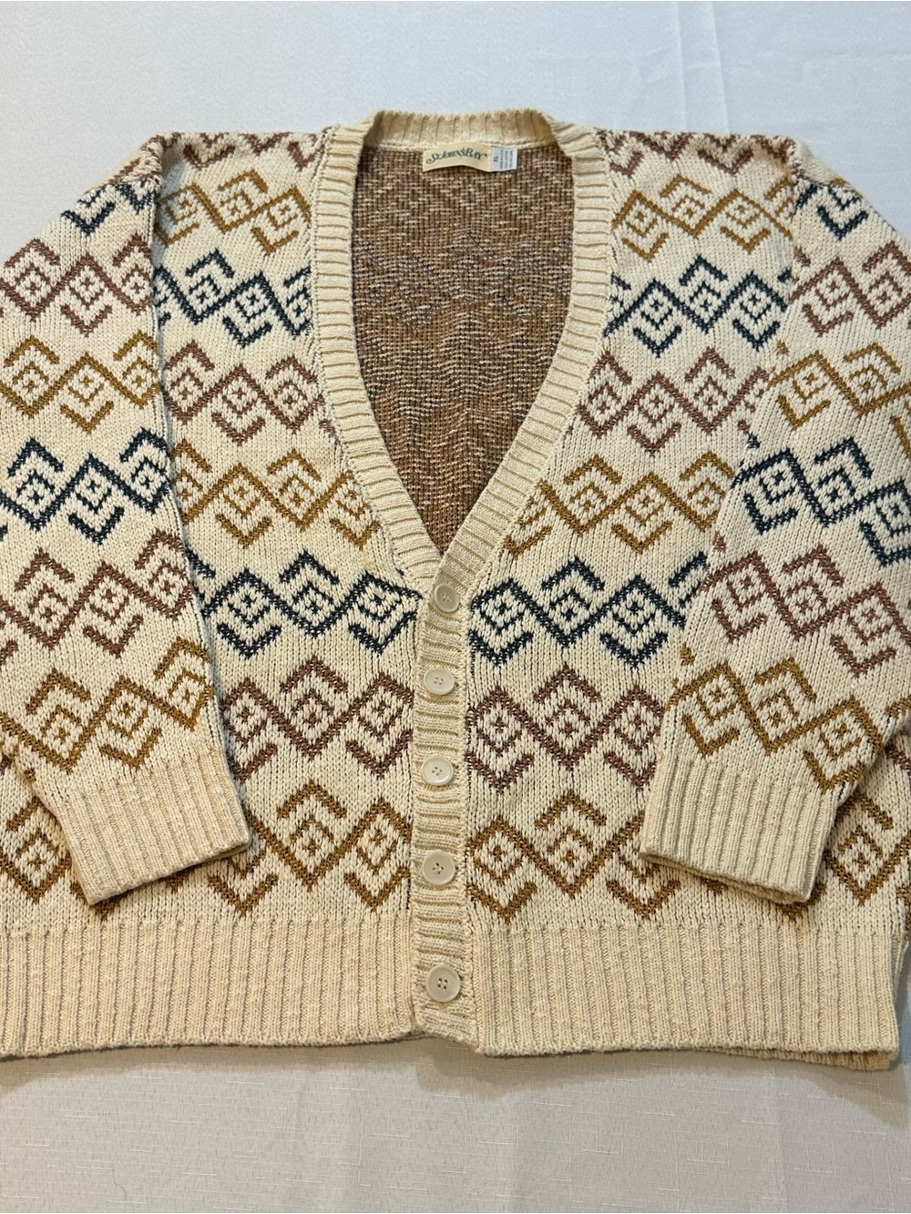 Vintage St. John’s Bay Geometric 100% Cotton Button Cardigan XL Made in USA